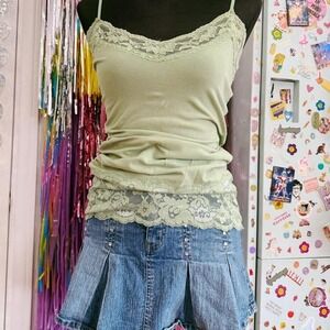 Vintage Y2K 2000s wet seal green lace cami tank top.